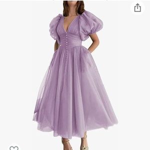 Puffy Sleeve Tea Length Dress lilac size 16